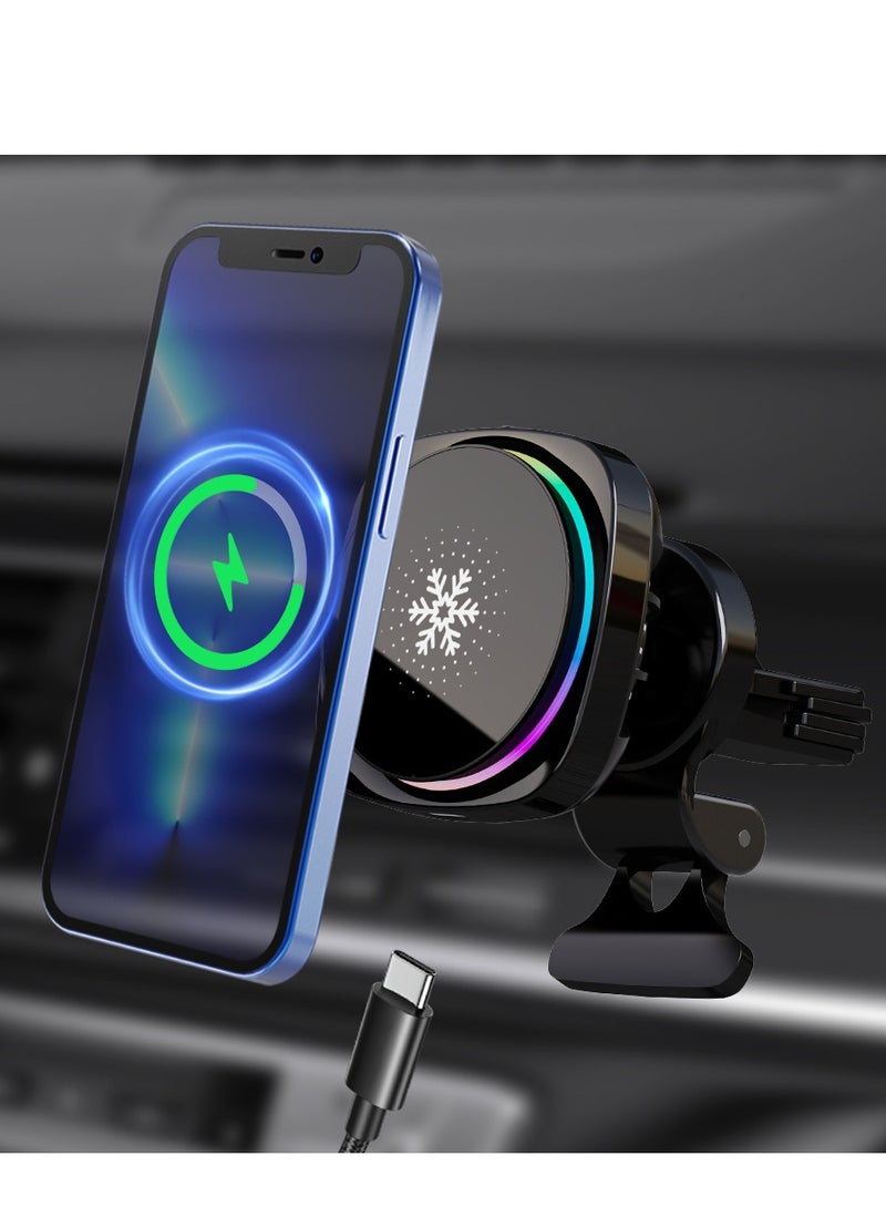Magnetic  Car Mobile Holders with Cooling Fan & RGB Light - 360° Adjustable Air Vent Mount, 15W Fast Wireless Charging , Auto-Clamp & Strong Suction, Detachable , Acrylic Panel, Compatible with all Qi-Wireless Charging Phones - Image 2
