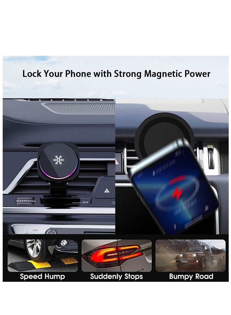 Magnetic  Car Mobile Holders with Cooling Fan & RGB Light - 360° Adjustable Air Vent Mount, 15W Fast Wireless Charging , Auto-Clamp & Strong Suction, Detachable , Acrylic Panel, Compatible with all Qi-Wireless Charging Phones - Image 4