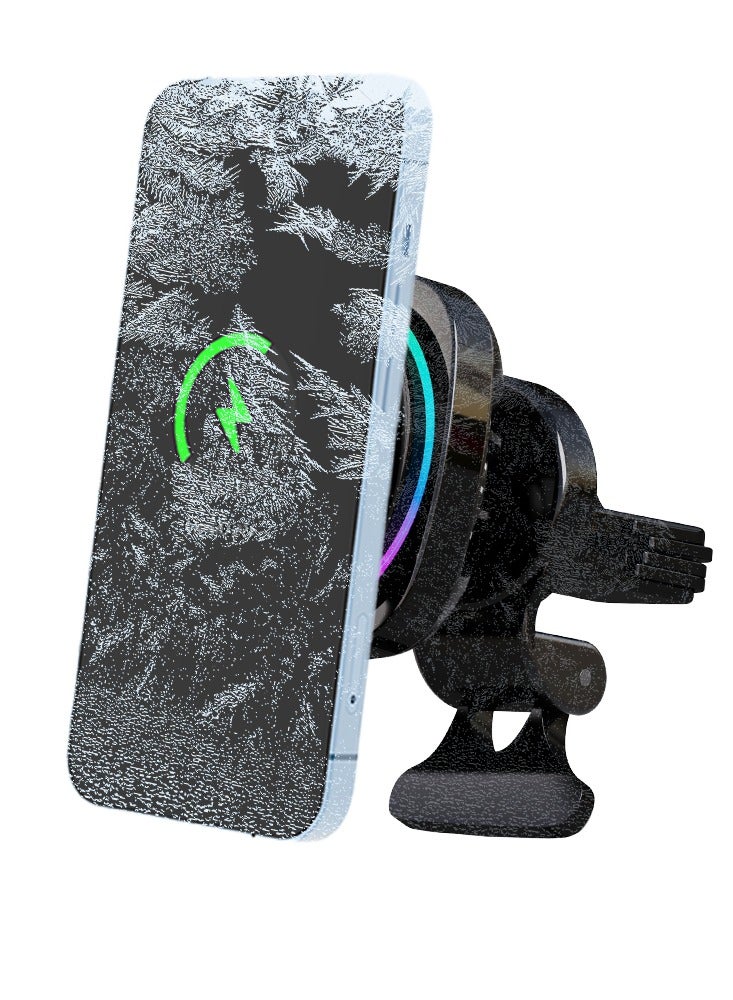 Magnetic  Car Mobile Holders with Cooling Fan & RGB Light - 360° Adjustable Air Vent Mount, 15W Fast Wireless Charging , Auto-Clamp & Strong Suction, Detachable , Acrylic Panel, Compatible with all Qi-Wireless Charging Phones - Image 3