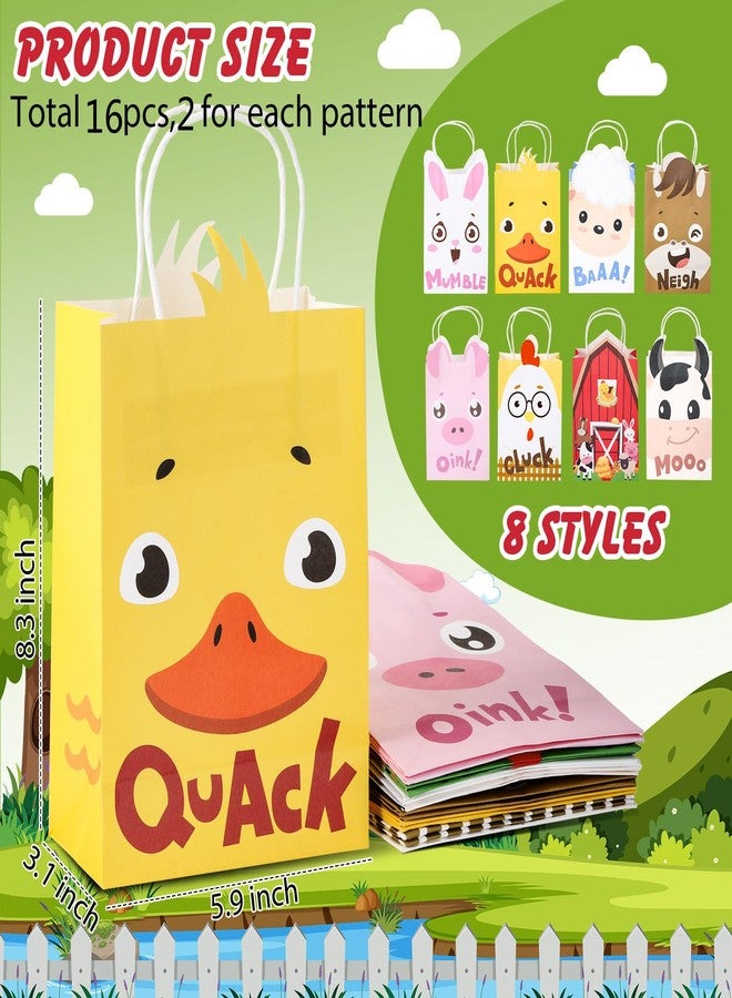 Tallew 16 Pack Farm Animal Party Favor Bags with Handles Farm Barnyard Treat Goodie Bags Kraft Paper Candy Gift Party Supplies for Kids Birthday Baby Shower Supplies Decorations - Image 2