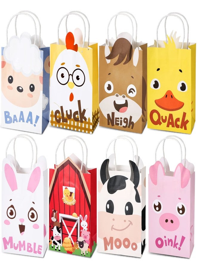 Tallew 16 Pack Farm Animal Party Favor Bags with Handles Farm Barnyard Treat Goodie Bags Kraft Paper Candy Gift Party Supplies for Kids Birthday Baby Shower Supplies Decorations - Image 1