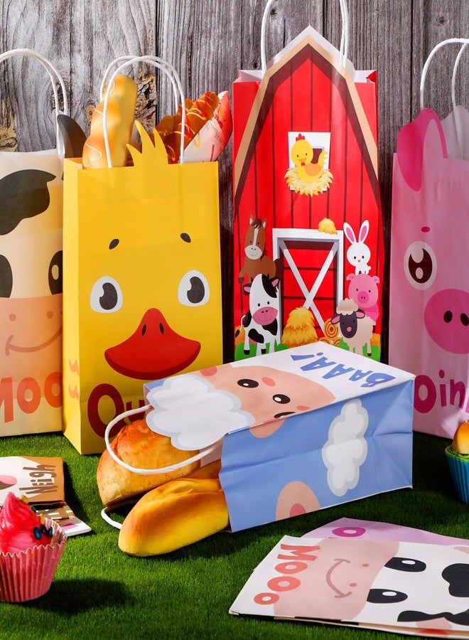 Tallew 16 Pack Farm Animal Party Favor Bags with Handles Farm Barnyard Treat Goodie Bags Kraft Paper Candy Gift Party Supplies for Kids Birthday Baby Shower Supplies Decorations - Image 4