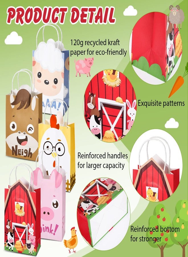 Tallew 16 Pack Farm Animal Party Favor Bags with Handles Farm Barnyard Treat Goodie Bags Kraft Paper Candy Gift Party Supplies for Kids Birthday Baby Shower Supplies Decorations - Image 3