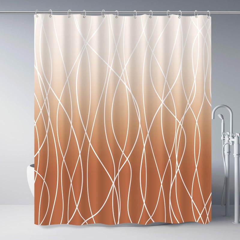 Punkray Burnt-Orange Striped Fabric Shower Curtain for Bathroom with 12 Hooks  Shower Curtains for Bathroom  Waterproof Bath Accessories Hotel Style - Machine Washable 72 X 72 - Image 1