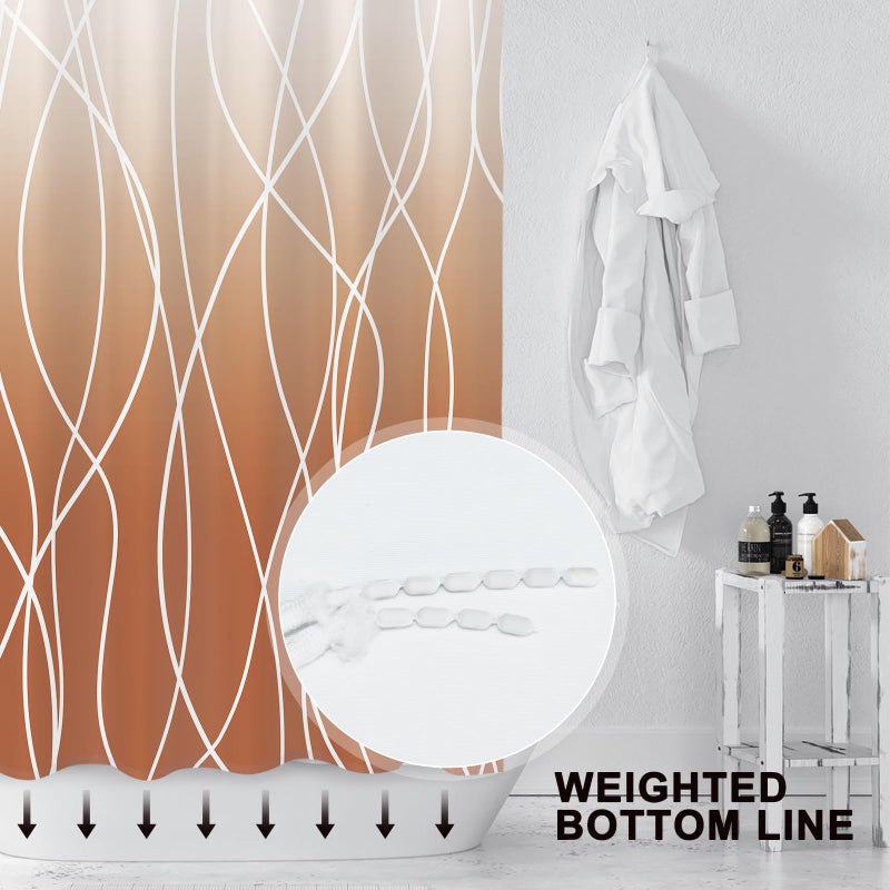 Punkray Burnt-Orange Striped Fabric Shower Curtain for Bathroom with 12 Hooks  Shower Curtains for Bathroom  Waterproof Bath Accessories Hotel Style - Machine Washable 72 X 72 - Image 2