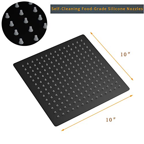 BESy 10 Inch Rain Shower Head, 10" Square Rainfall & High Pressure Stainless Steel Bath Showerhead, 1/16" Ultra Thin, Waterfall Full Body Coverage with Silicone Nozzle, Matte Black Finish - Image 4