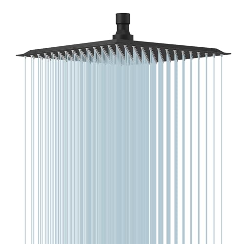 BESy 10 Inch Rain Shower Head, 10" Square Rainfall & High Pressure Stainless Steel Bath Showerhead, 1/16" Ultra Thin, Waterfall Full Body Coverage with Silicone Nozzle, Matte Black Finish - Image 1