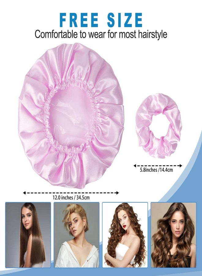 Happtiger Shower Cap for Women Set of 4, Bath Caps, Double Layers Hair Caps + 2 Satin Hair Scrunchies, Reusable Waterproof Shower Caps, Elastic Hair Cap for Shower - Pattern B - Image 3