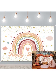 Birthday Backdrop Rainbow Clouds Boho Theme Banner Girls Kids Happy Birthday Baby Shower Party Decorations Cake Table Banner Supplies 6x4FT