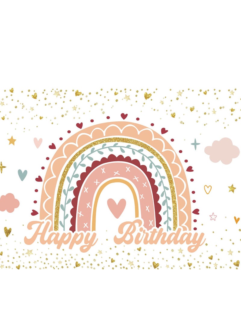 KASTWAVE - Birthday Backdrop Rainbow Clouds Boho Theme Banner Girls Kids Happy Birthday Baby Shower Party Decorations Cake Table Banner Supplies 6x4FT - Image 1