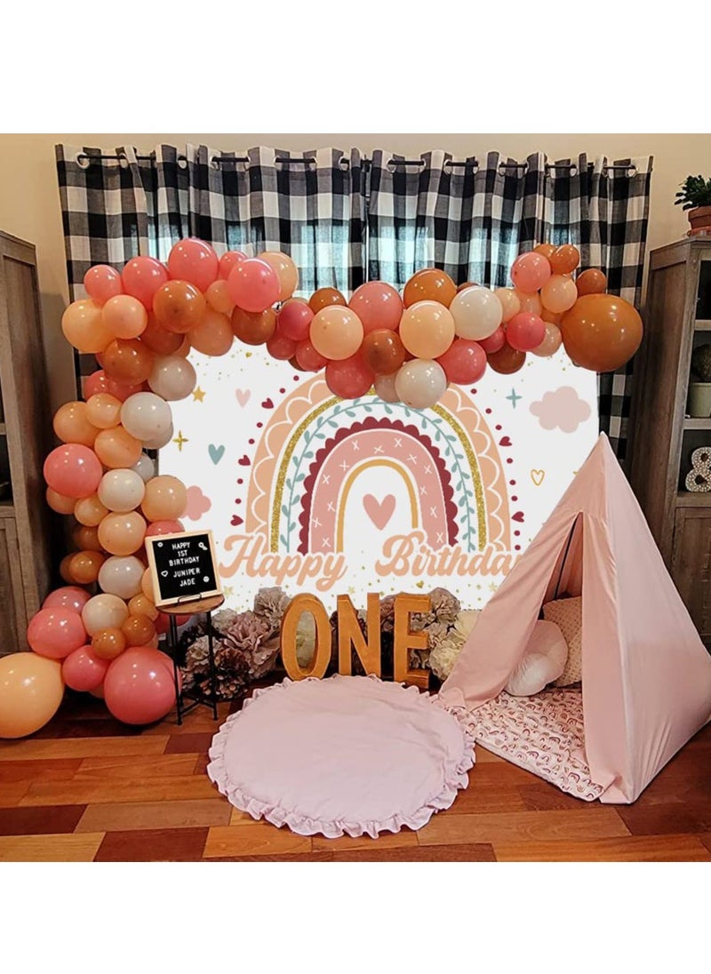 KASTWAVE - Birthday Backdrop Rainbow Clouds Boho Theme Banner Girls Kids Happy Birthday Baby Shower Party Decorations Cake Table Banner Supplies 6x4FT - Image 1