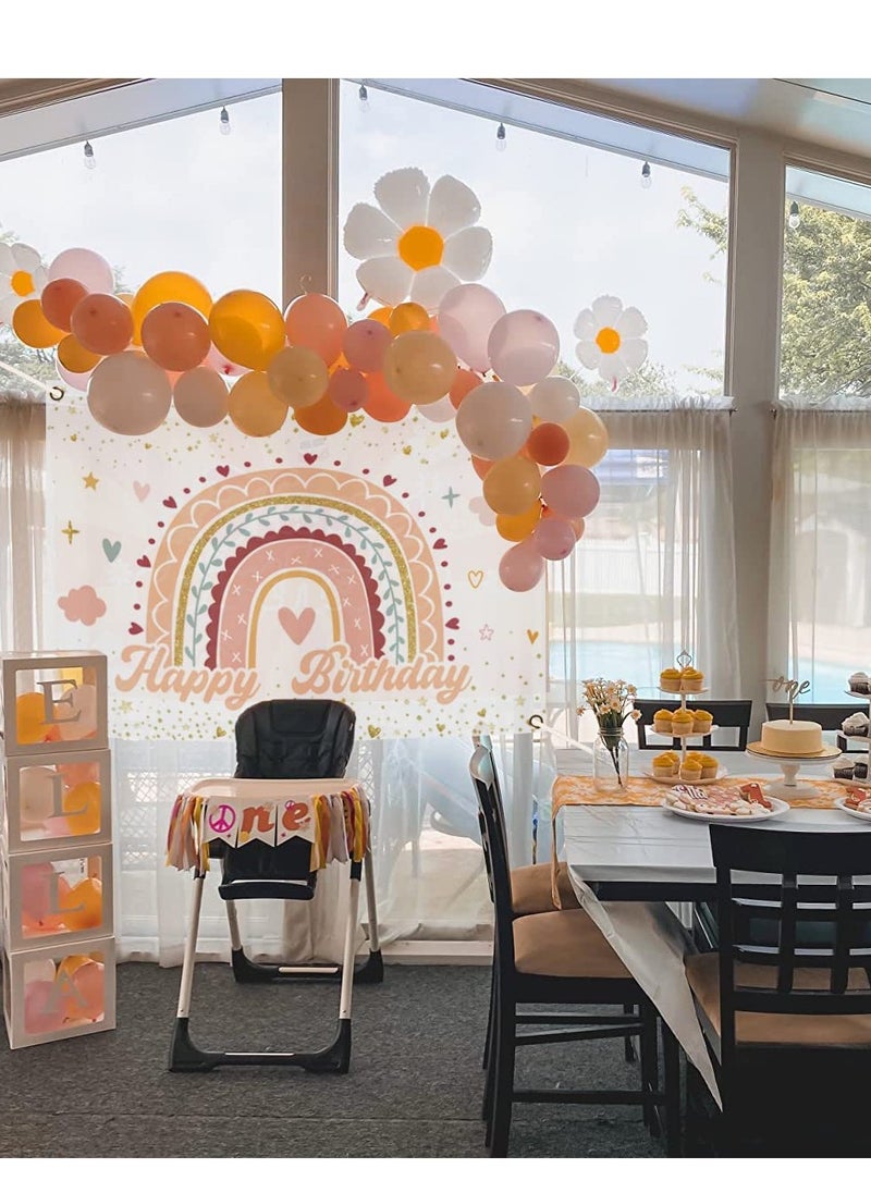 KASTWAVE - Birthday Backdrop Rainbow Clouds Boho Theme Banner Girls Kids Happy Birthday Baby Shower Party Decorations Cake Table Banner Supplies 6x4FT - Image 1