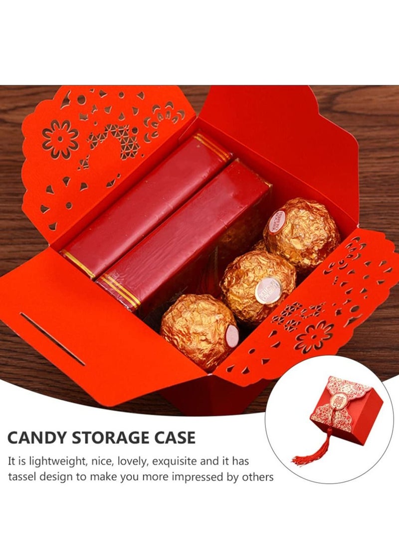 KASTWAVE 20 قطعة من صناديق هدايا حفلات الزفاف على الطراز الصيني، علب هدايا شي كاندي شوكولاتة مع شرابات لحفلات الزفاف وحفلات استقبال المولود وحفلات أعياد الميلاد (أحمر) - Image 5