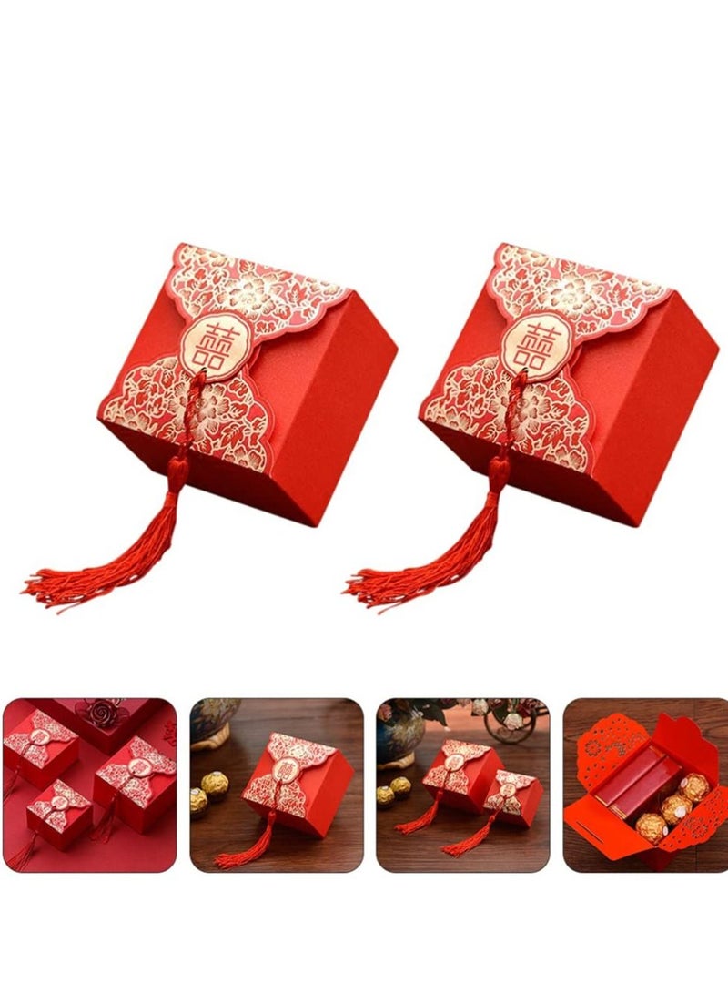 KASTWAVE 20 قطعة من صناديق هدايا حفلات الزفاف على الطراز الصيني، علب هدايا شي كاندي شوكولاتة مع شرابات لحفلات الزفاف وحفلات استقبال المولود وحفلات أعياد الميلاد (أحمر) - Image 3