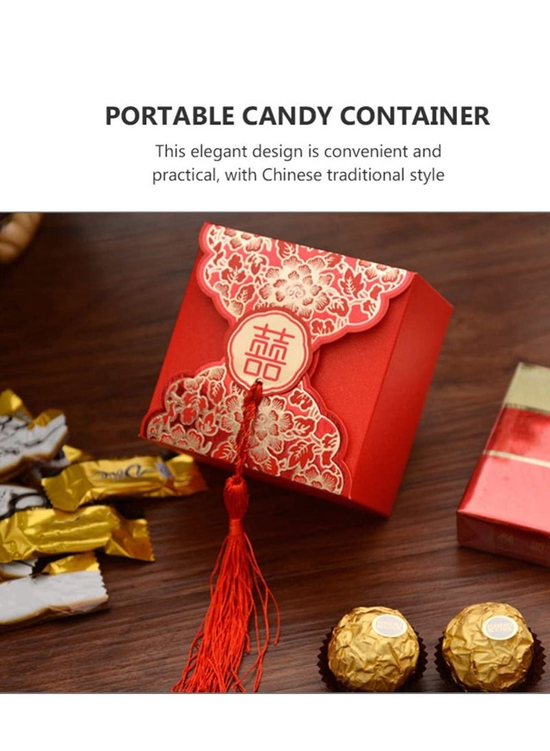 KASTWAVE 20 قطعة من صناديق هدايا حفلات الزفاف على الطراز الصيني، علب هدايا شي كاندي شوكولاتة مع شرابات لحفلات الزفاف وحفلات استقبال المولود وحفلات أعياد الميلاد (أحمر) - Image 4
