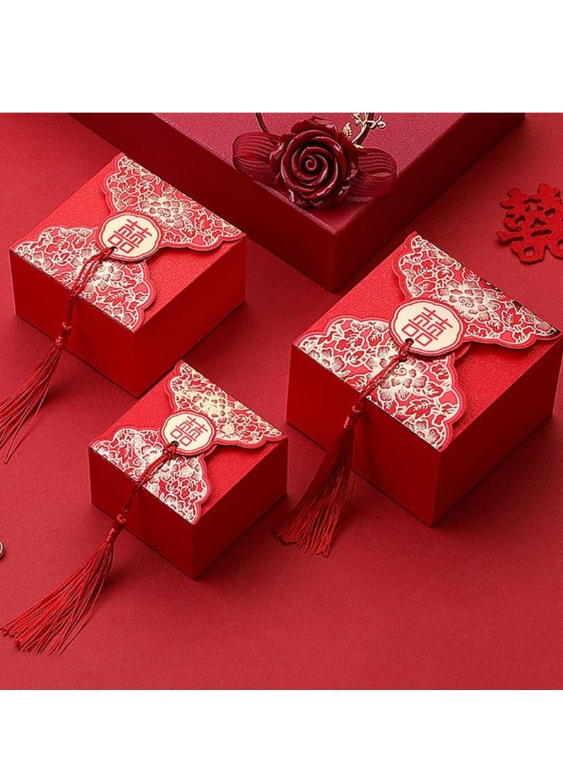KASTWAVE 20 قطعة من صناديق هدايا حفلات الزفاف على الطراز الصيني، علب هدايا شي كاندي شوكولاتة مع شرابات لحفلات الزفاف وحفلات استقبال المولود وحفلات أعياد الميلاد (أحمر) - Image 2