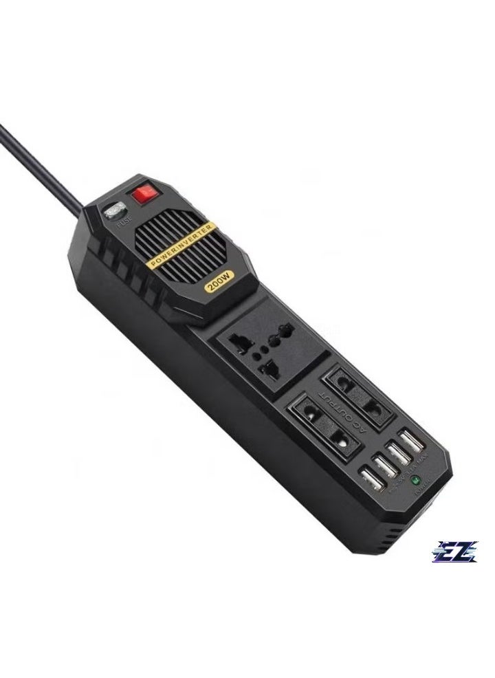 ELTRAZONE محول طاقة 200 واط DC 12V إلى 220V AC – محول جهد عالي السعة ومضغوط لأجهزة اللابتوب والهواتف الذكية والأجهزة الإلكترونية – حل طاقة موثوق ومحمول للمركبات - Image 1