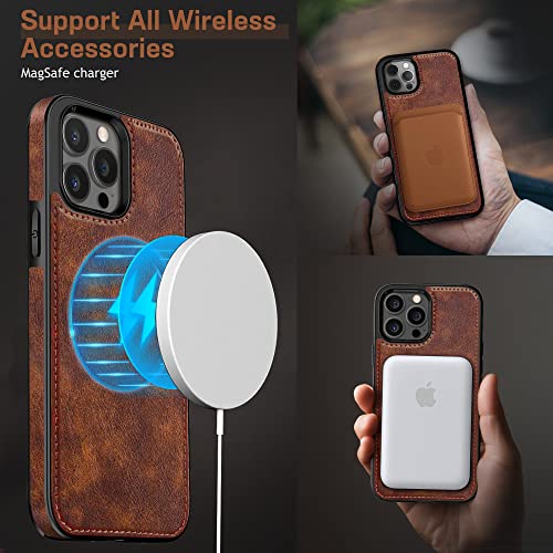 LOHASIC for iPhone 14 Pro Max Leather Case Compatible with Magsafe, Slim Luxury PU Non-Slip Grip Rugged Bumper Shockproof Full Body Protective Cover Phone Cases for iPhone 14 Pro Max 6.7" - Brown - Image 3