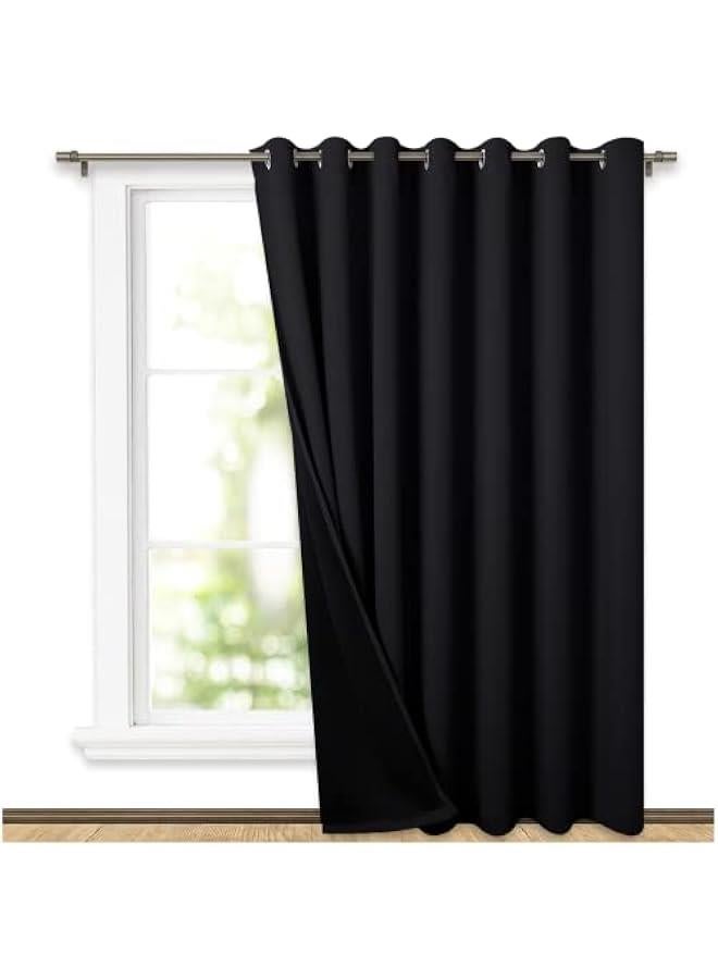 Arabest Extra Wide Patio Door Curtain, Super Heavy-Duty Thermal Sliding Glass Door Lined Drape, Privacy Assured 100% Blackout Window Treatment(Black, 1 Panel, 100 inches W x 84 inches L)  - Image 1
