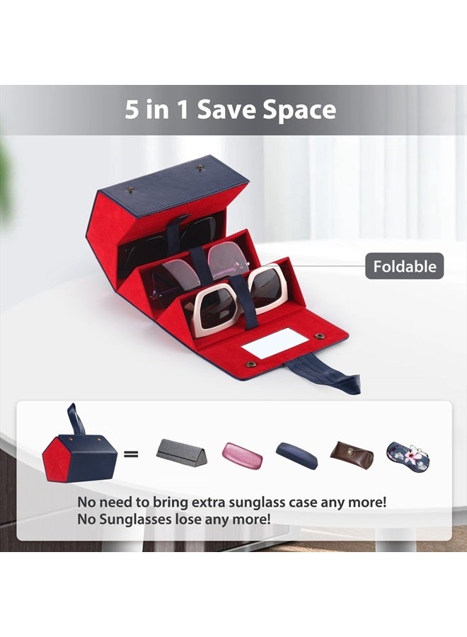 Muf Sunglass Case Organizer with 5 Slots,Sunglass Travel Case for Multiple Pairs,Upgraded Sunglass Organizer with Mirror & Strap,Portable Eye Glass Carry Case,Suit for Oversized Sunglass,Night Blue  - Image 2