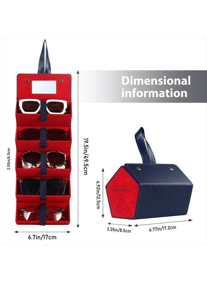 Muf Sunglass Case Organizer with 5 Slots,Sunglass Travel Case for Multiple Pairs,Upgraded Sunglass Organizer with Mirror & Strap,Portable Eye Glass Carry Case,Suit for Oversized Sunglass,Night Blue  - Image 5