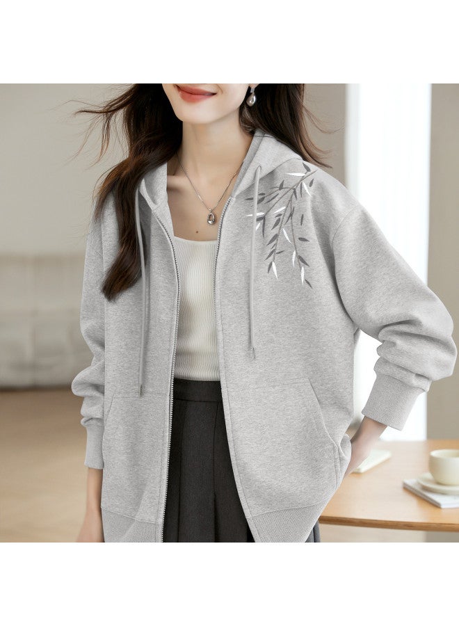 Flying in the snow Early Autumn Thin Jacket Women 2025 Fall Collection Heavyweight Casual Hooded Sweatshirt Cardigan - Image 2