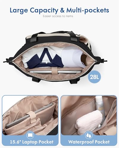 Smasrob Tennis Travel Bag for Women with Exterior Drawstring Racket Pocket and Separate Shoe Compartment Weekend Bags with Wet Pocket and Laptop Pocket Black - Image 3