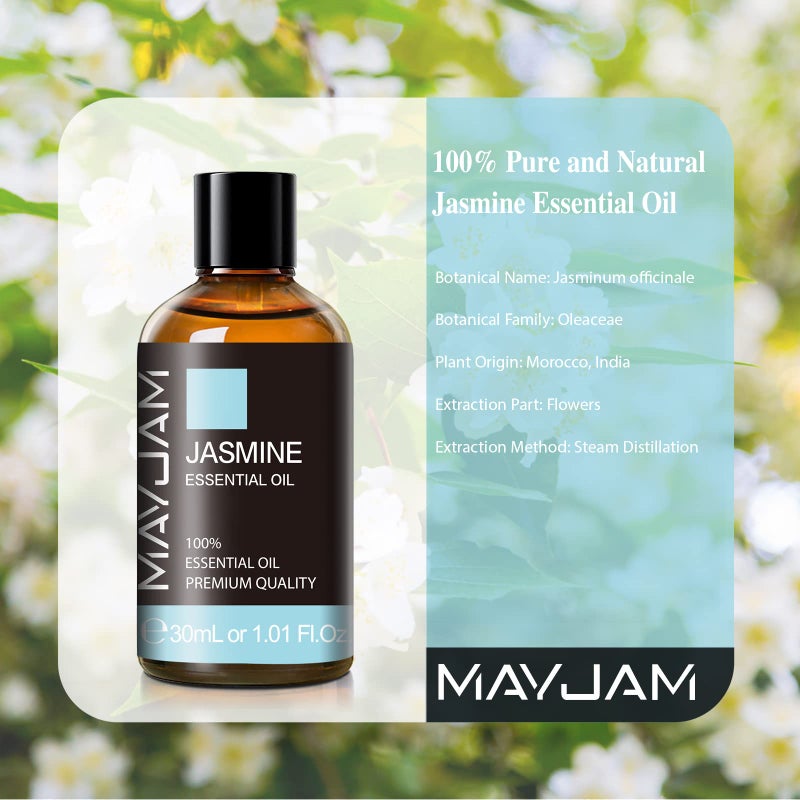 MAYJAM Jasmine Essential Oil 30ML/ 1.01FL.OZ, MAYJAM Pure Jasmine Oil Aromatherapy Essential Oil for Massage, DIY Soap, Ideal for Home Yoga Use - Image 3