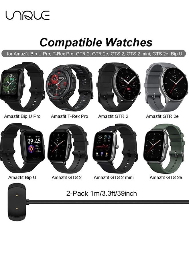 يونيك كابل شحن مغناطيسي للساعات الذكية مثل Amazfit GTR2 ، كابل شحن ساعة USB أسود (عبوتان) - Image 2