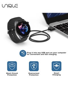 يونيك كابل شحن مغناطيسي للساعات الذكية مثل Amazfit GTR2 ، كابل شحن ساعة USB أسود (عبوتان)  - Image 5