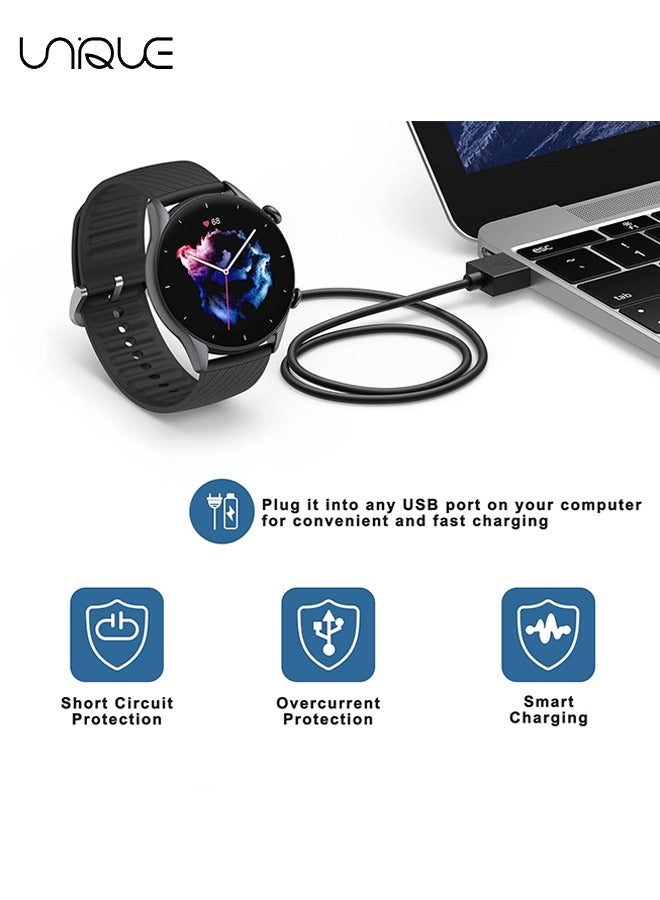 يونيك كابل شحن مغناطيسي للساعات الذكية مثل Amazfit GTR2 ، كابل شحن ساعة USB أسود (عبوتان) - Image 5