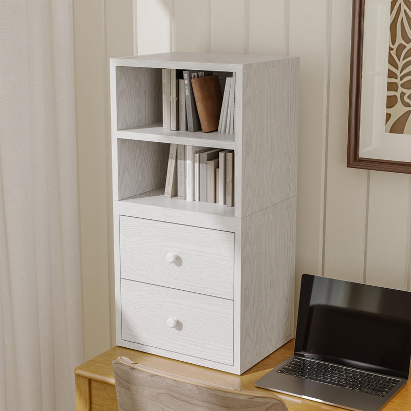 FUSUNBAO Magic DIY Cube Storage Organizer Stackable Cubes for Home Books Clothes Toy-Modular Cubby Storage System-Office Cubical-Bookcase Closet (Pure White-Washed, Drawer Cube) - Image 5