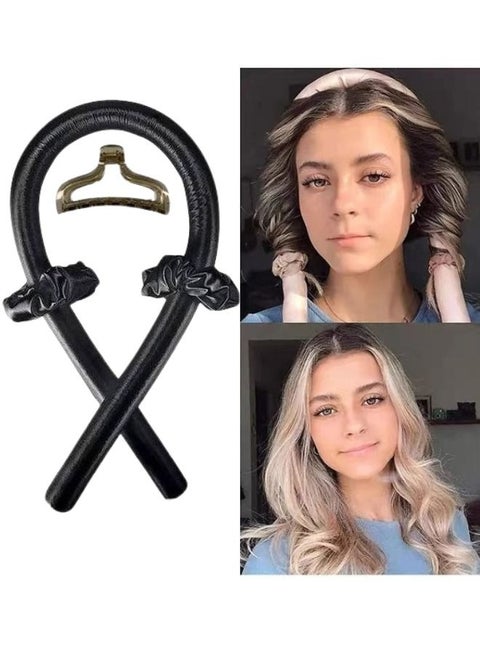 Heatless Curling Rod Headband No Heat Silk Ribbon Curling Rod Hair Roller Curls with Hair Claw Clip Lazy Natural Soft Wave DIY Hair Rollers Styling Tool for Sleep in Overnight
