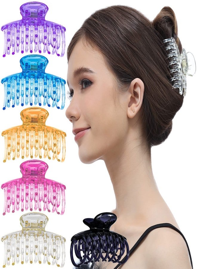 RC ROCHE ORNAMENT 6 Pcs Womens Classic Double Multi Layer Fine Teeth Claws Jaw Interlocking Strong Hold No Slip Firm Grip Hair Clutcher Clamp Beauty Fashion Accessory, Medium Transparent Multicolor - Image 1