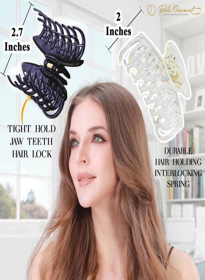 RC ROCHE ORNAMENT 6 Pcs Womens Classic Double Multi Layer Fine Teeth Claws Jaw Interlocking Strong Hold No Slip Firm Grip Hair Clutcher Clamp Beauty Fashion Accessory, Medium Transparent Multicolor - Image 2