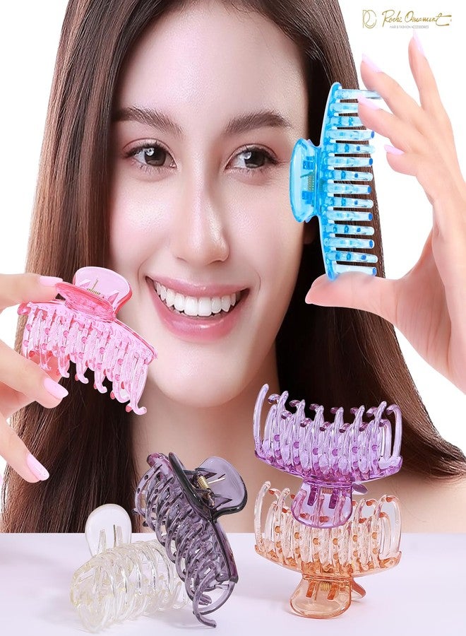 RC ROCHE ORNAMENT 6 Pcs Womens Classic Double Multi Layer Fine Teeth Claws Jaw Interlocking Strong Hold No Slip Firm Grip Hair Clutcher Clamp Beauty Fashion Accessory, Medium Transparent Multicolor - Image 5