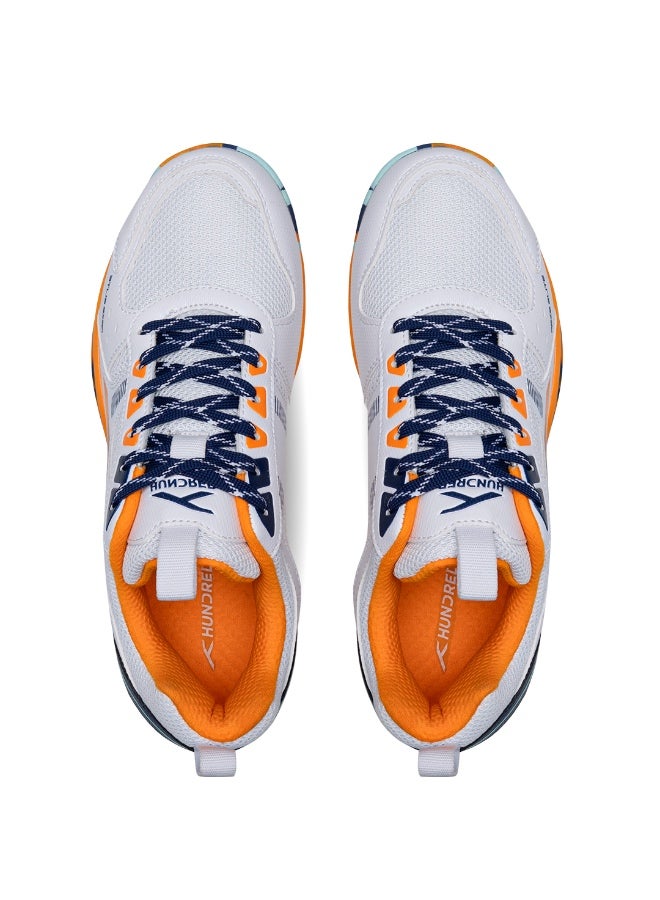 HUNDRED Raze Elite Unisex Badminton Shoes (Non Marking)Also Perfect Table Tennis,Volley,Basketball&Indoor Sport|Lightweight&Durable|X-Cushion,Active Grip Sole (White/Orange/Navy/Blue) EUR 41 - Image 5