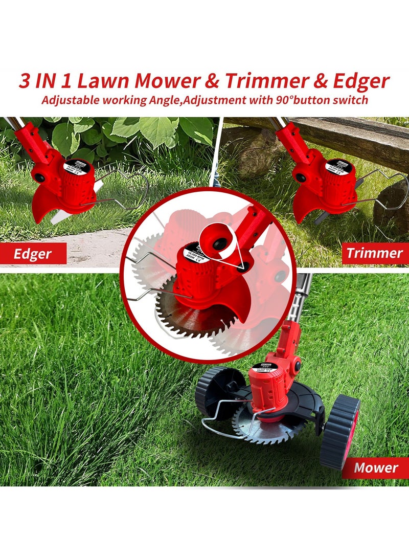ZLH HITY Electric Weed Wacker Cordless Weed Trimmer Battery Powered 2 X 4.0Ah Batteries, 3-in-1 Stringless Grass Trimmer/Brush Cutter/Lawn Mower, Edger Weed Trimmer with Wheel & 23 Blade for Garden Yard  - Image 2