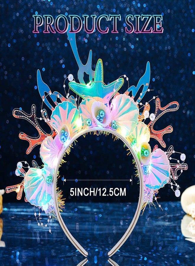 JONKY Light Up Mermaid Headband Fish Headpiece Glowing Ocean Costume Hair Accessories for Women - Image 2
