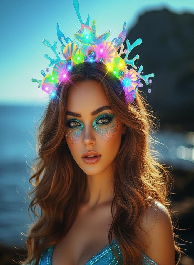 JONKY Light Up Mermaid Headband Fish Headpiece Glowing Ocean Costume Hair Accessories for Women - Image 5