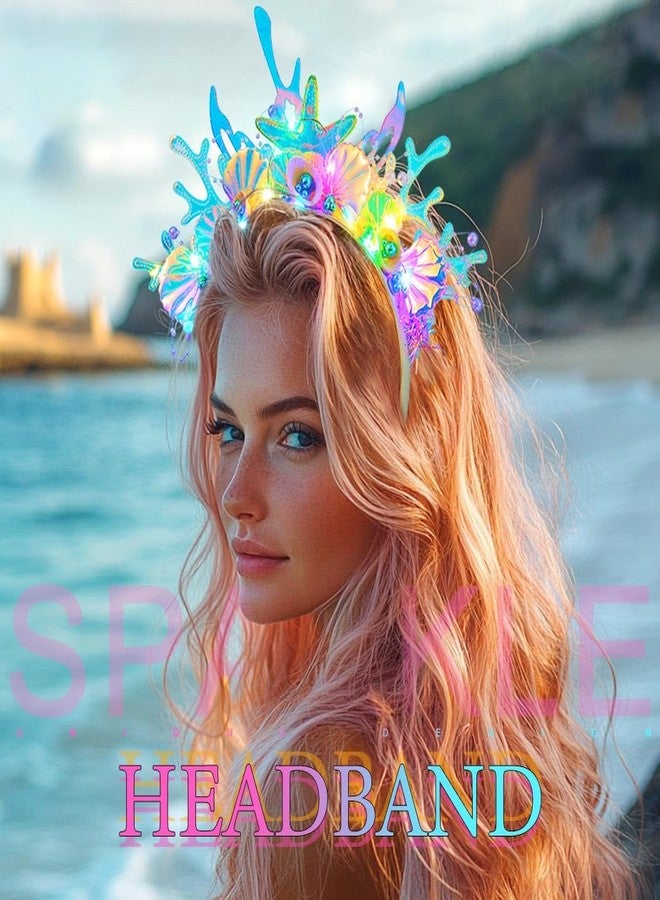 JONKY Light Up Mermaid Headband Fish Headpiece Glowing Ocean Costume Hair Accessories for Women - Image 3