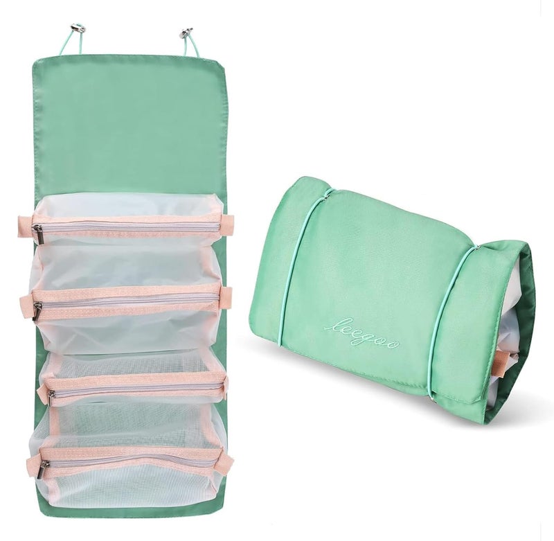 Feinerman Cosmetic Makeup Kit Storage Pouches for Travelling Toiletry Pouch for Women Foldable Makeup Organizer Pouch Bag Travel Makeup Pouch Bag for Lipstick and Cosmetic Accessories Green - Image 1