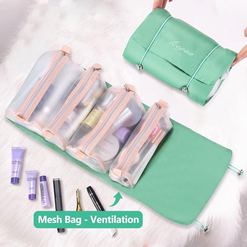 Feinerman Cosmetic Makeup Kit Storage Pouches for Travelling Toiletry Pouch for Women Foldable Makeup Organizer Pouch Bag Travel Makeup Pouch Bag for Lipstick and Cosmetic Accessories Green - Image 2