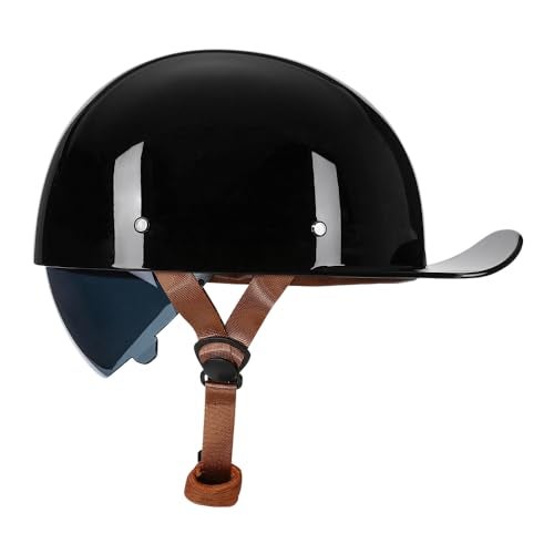 Woljay Vintage Retro Open Face Motorcycle Helmet Baseball Cap Half Helmets with pulldown Lens for Men Women Moped Cap Jet Scooter Street Cruiser DOT Certified Gloss BlackMedium - Image 1