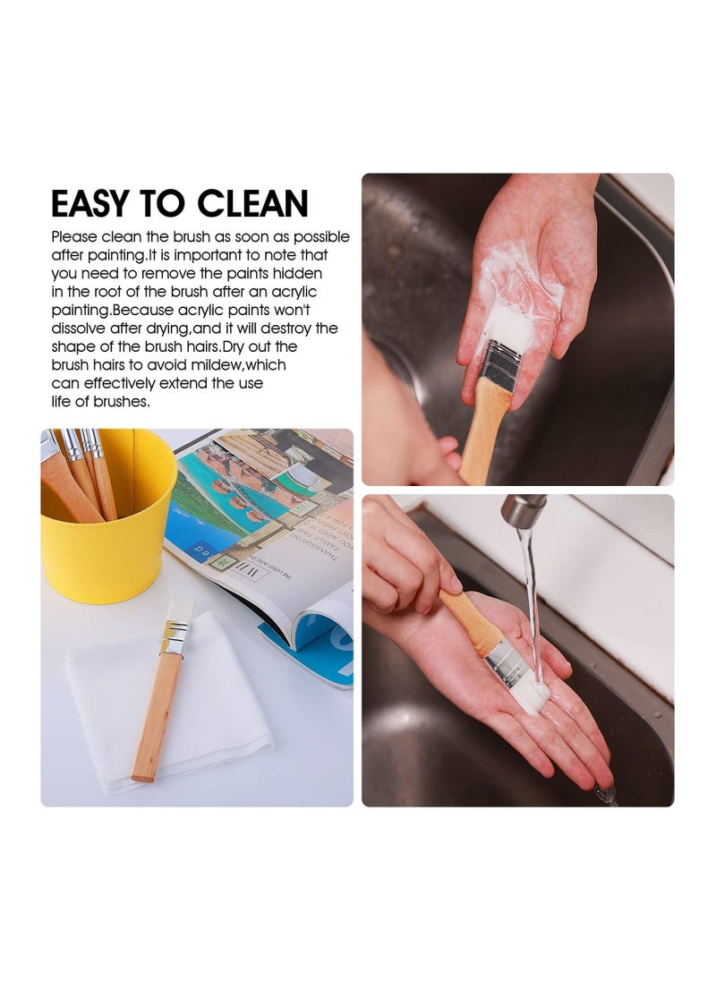 Generic Wooden Paint Brush Set 6 Pieces Paintbrushes for Painting Brushes Kit Artist Paintbrushes for Oil Watercolor Canvas Boards Rock Body Face  - Image 2