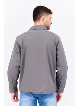 Threadbare Men Plain Long Sleeve Jacket Shirt, Grey  - Image 3