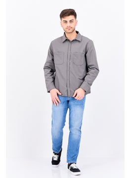Threadbare Men Plain Long Sleeve Jacket Shirt, Grey  - Image 4