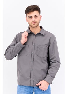 Threadbare Men Plain Long Sleeve Jacket Shirt, Grey  - Image 1