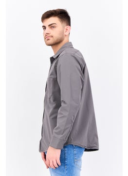 Threadbare Men Plain Long Sleeve Jacket Shirt, Grey  - Image 2