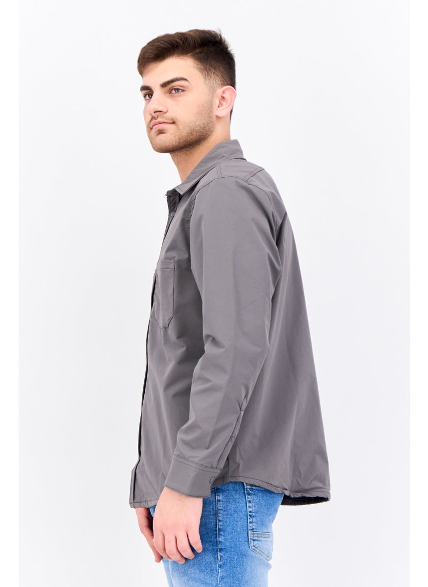 Threadbare Men Plain Long Sleeve Jacket Shirt, Grey  - Image 2